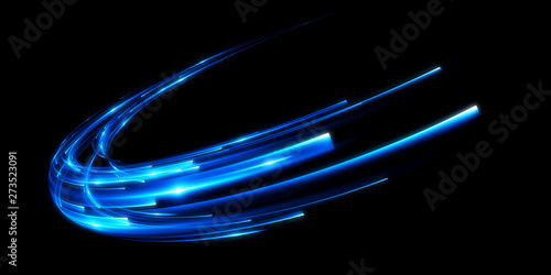 Dynamic lights circle shape on dark background. Bright luminous glowing circle. High speed optical fiber concept. 3d rendering photo