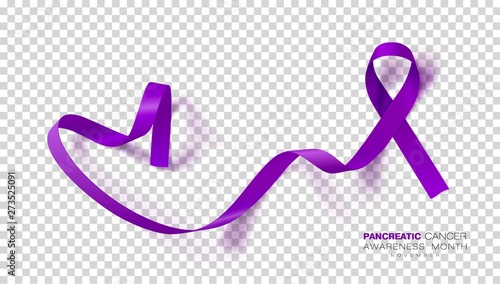 Pancreatic Cancer Awareness Month. Purple Color Ribbon Isolated On Transparent Background. Vector Design Template For Poster.