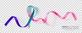 Thyroid Cancer Awareness Month. Teal and Pink and Blue Color Ribbon Isolated On Transparent Background. Vector Design Template For Poster.