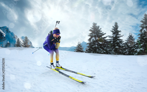 Quadro em tela Biathlon. Skier biathlon champion. Winter Olympic sports.