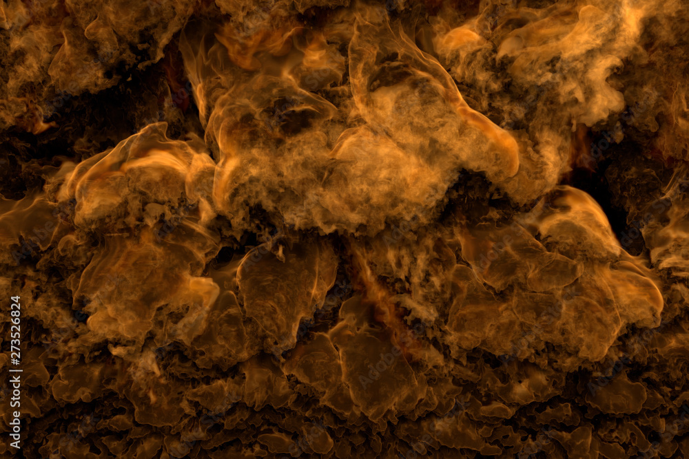 Flames from everywhere - fire 3D illustration of burning lava heavy clouds and smoke