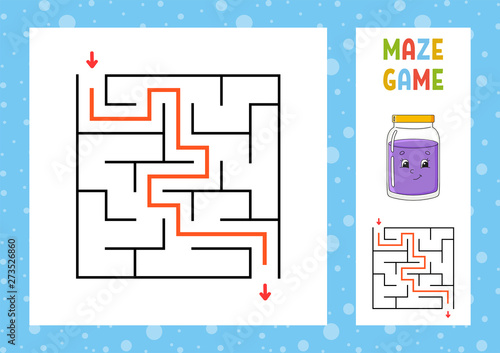 Maze. Game for kids. Funny labyrinth. Education developing worksheet. Activity page. Puzzle for children. Cute cartoon style. Riddle for preschool. Logical conundrum. Color vector illustration.