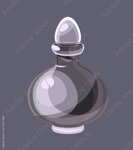 Little transparent glass empty bottle, vector element, isolate for parfume magazine illustration. Contrast scalable readable icon, gui, game art, cosmetic journal illustration. 
