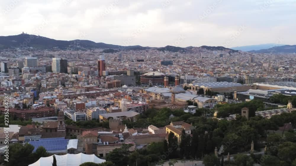 Barcelona. Aerial view of Montjuic in Barcelona, city of Catalonia,Spain. Drone Video Barcelona. Aerial view of Montjuic in Barcelona, city of Catalonia,Spain. Drone Video