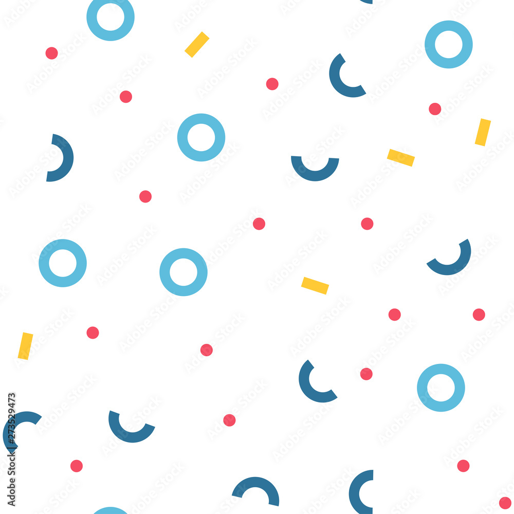 Abstract seamless pattern in geometric style. Texture made of circles dots and rectangles. Vintage style.