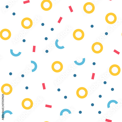 Abstract seamless pattern in geometric style. Texture made of circles dots and rectangles. Vintage style.