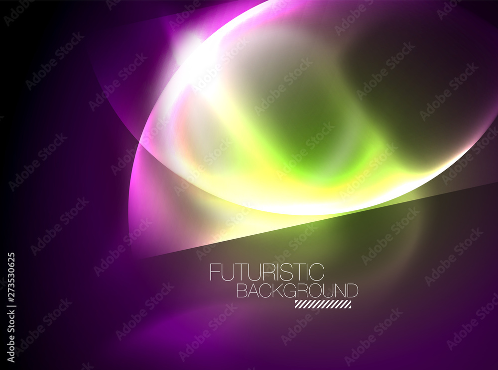 Blurred neon glowing round shapes, abstract circles and lights
