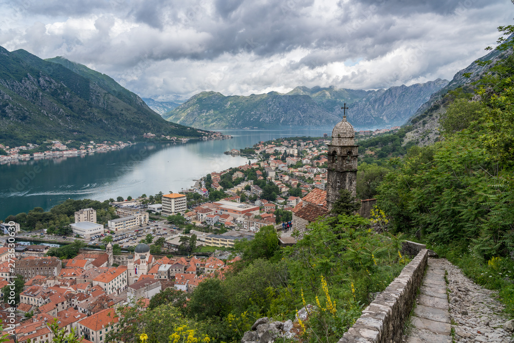 Steep pathway by Church of our Lady of Remedy above old town Kotor in Montenegro