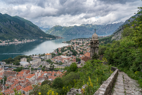 Steep pathway by Church of our Lady of Remedy above old town Kotor in Montenegro © steheap