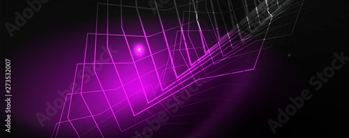 Shiny neon techno template. Neon lines background, 80s style laser rays