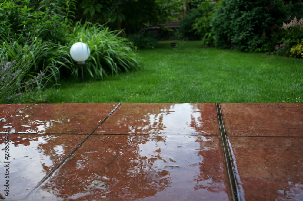 Fototapeta premium ogródek odbija się w wodzie na tarasie