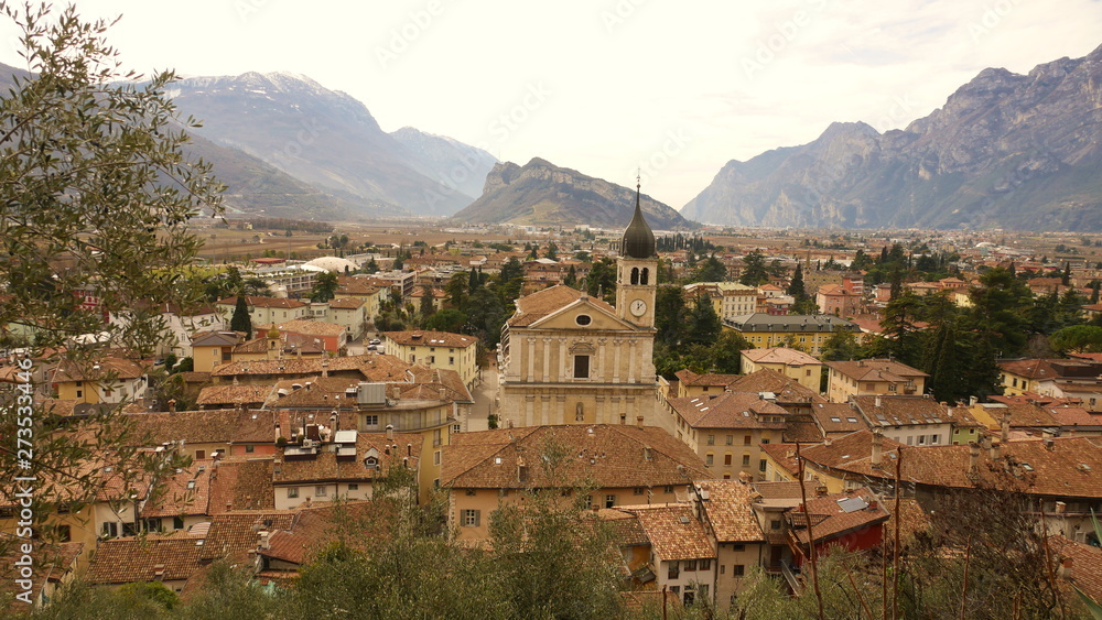 Old Arco town located close to Lake Garda - view of the old buildings of the city.