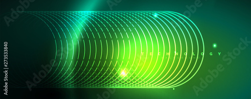 Shiny neon lines template - northern lights glowing blur lines. Futuristic style glow neon 80s disco club or night party techno template