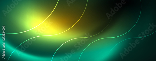 Shiny neon lines template - northern lights glowing blur lines. Futuristic style glow neon 80s disco club or night party techno template