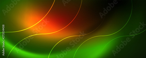 Shiny neon lines template - northern lights glowing blur lines. Futuristic style glow neon 80s disco club or night party techno template