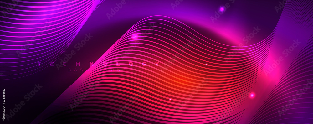Shiny neon lights, dark abstract background with blurred magic neon light curved lines Shiny neon lights, dark abstract background with blurred magic neon light curved lines