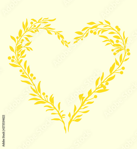 heart symbol of love vintage wedding Gold oliva branch heart vector flat