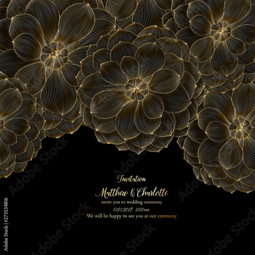 Golden  luxury vintage background with dahlia flowers.