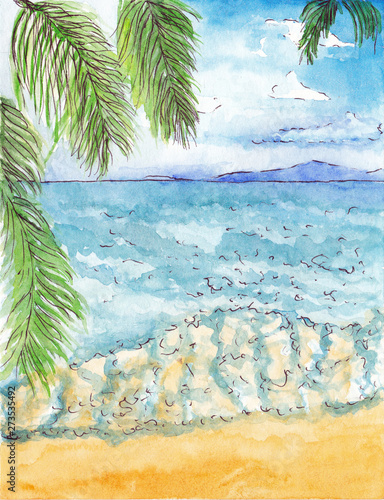 illustration watercolor beach summer sun © Daria Upenek