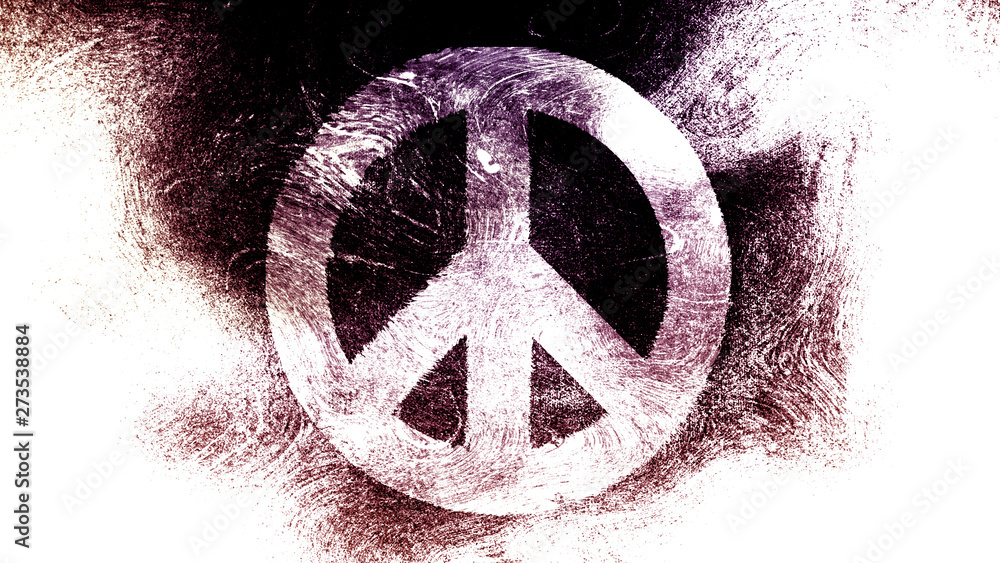 Grunge peace symbol on a high contrasted grungy and dirty, distressed and  smudged 4k image background