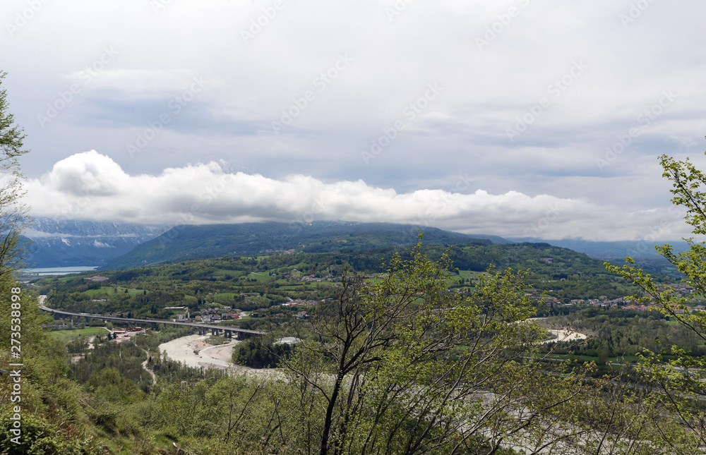 Day foto of aerial view the Piave river valley