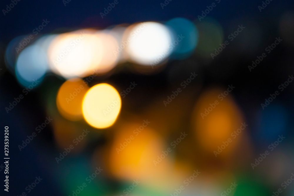 Bokeh City Light Landscape Background In Large Colorful Circle Glowing Lights