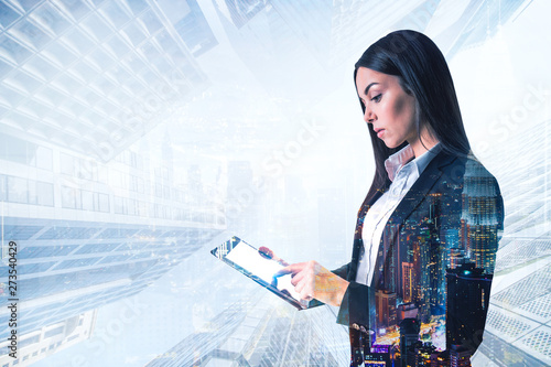 Portrait of caucasian businesswoman with tablet