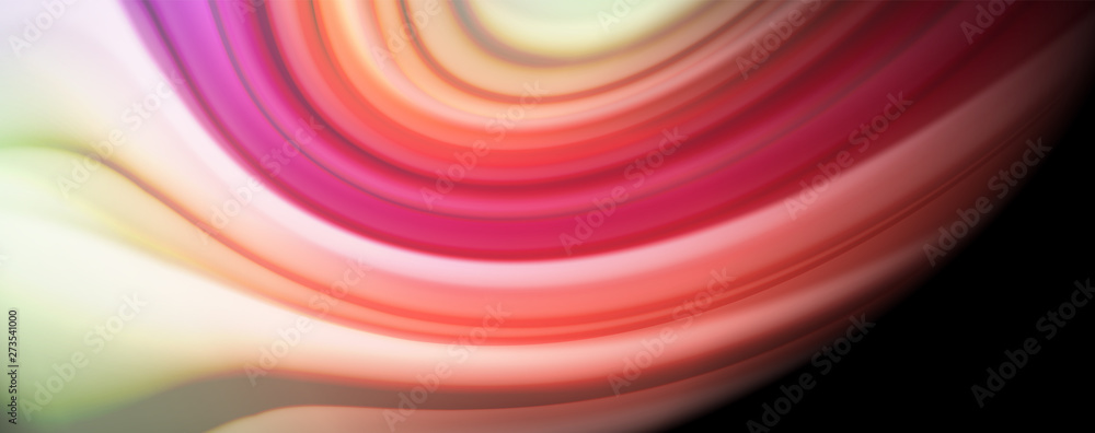 Obraz premium Modern rainbow liquid color flow colorful poster. Wave Liquid shape in black color background. Abstract composition
