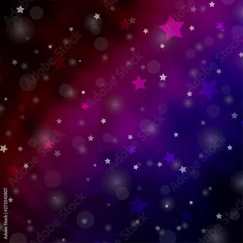 Dark Blue  Red vector texture with circles  stars.