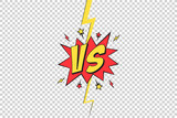 VS frame. Versus pop art design on transparent background, comic with lightning ray border for intro of superhero fight and duel. Vector illustration.