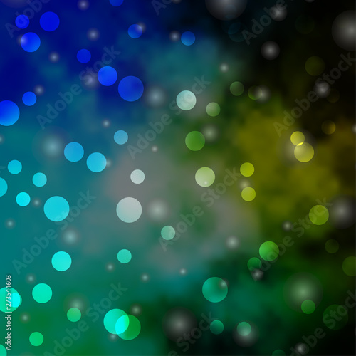 Light Blue, Green vector background with circles, stars.