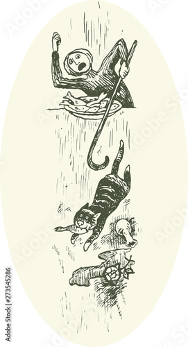 Theft rogue pickpocket thief comic situations line vector tactile ink pen handmade