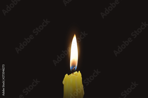 Vector 3d Realistic One Single Rendwer Orange Paraffin or Wax Burning Candle Closeup Isolated on Dark or Black Background. Flame at Night