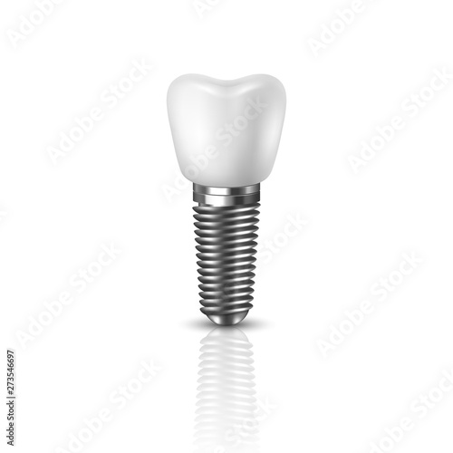 Fototapeta Naklejka Na Ścianę i Meble -  Vector 3d Realistic Render White Tooth Implant Denture Icon Set Closeup Isolated on White Background. Dental, Medicine and Health Concept. Design Template of Prosthesis Structure. Front View