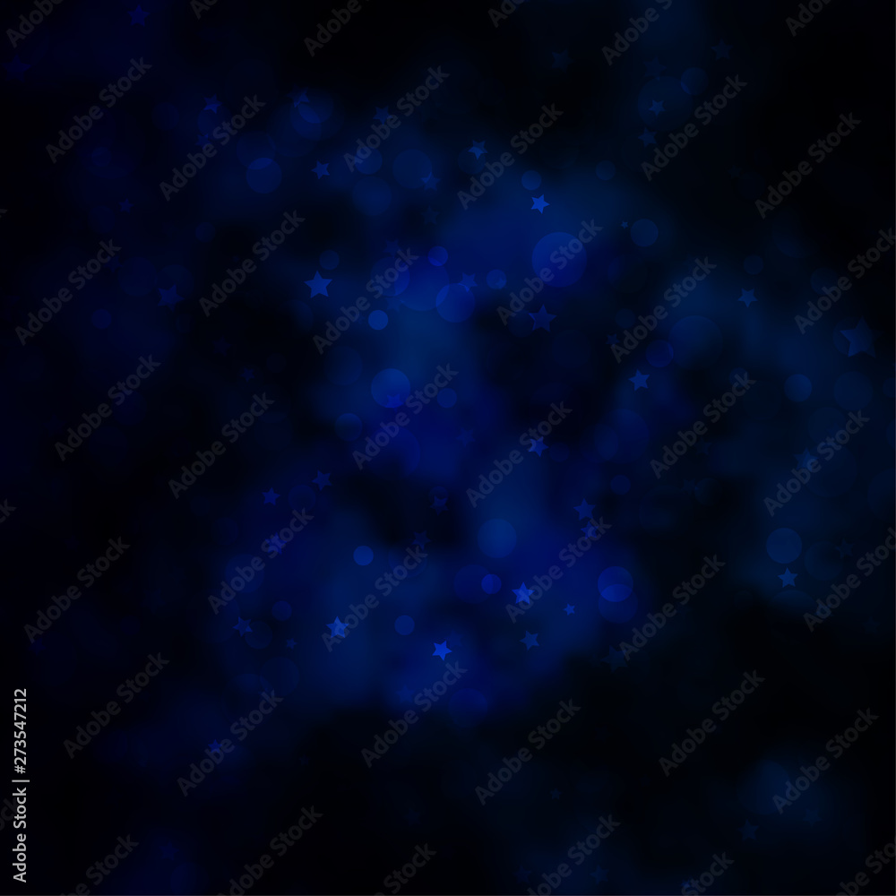 Dark BLUE vector template with circles, stars.