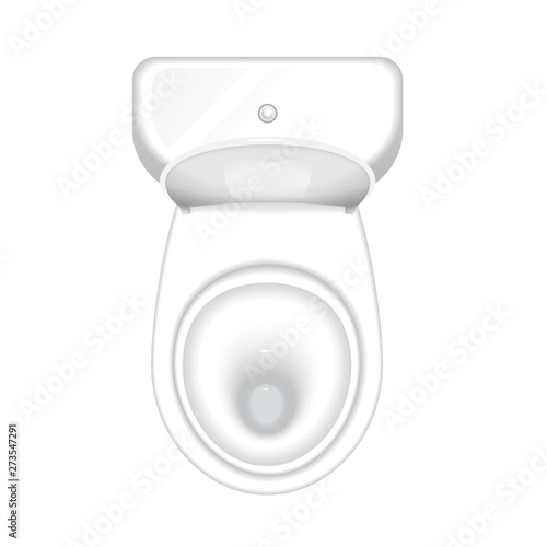 Toilet bowl with open cover for water closet. Top view sanitary equipment for domestic bathroom. Realistic ceramic pan. Cleaning wc design. Isolated white. EPS10 vector illustration.