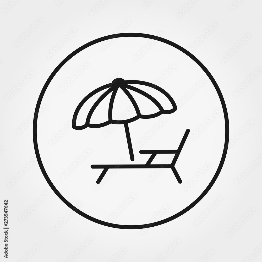 Sunbed under the umbrella. Icon. Vector. Editable Thin line.