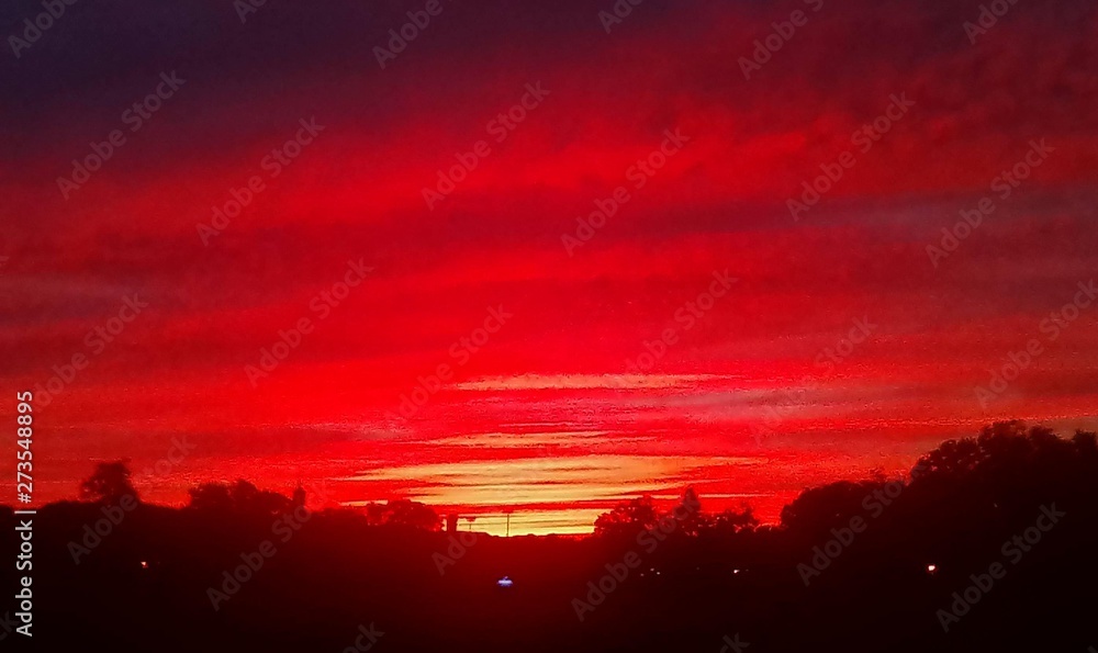 beautiful red sunset (6-7-2019, Livingston, NJ) 