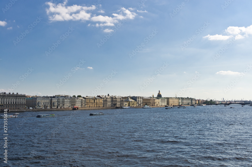 The river Neva. The view from the Troitskii bridge. Saint-Petersburg. Russia