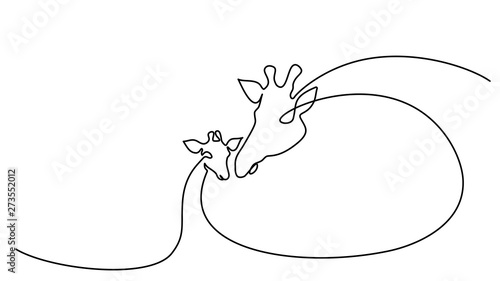 Giraffe with baby Continuous one line drawing