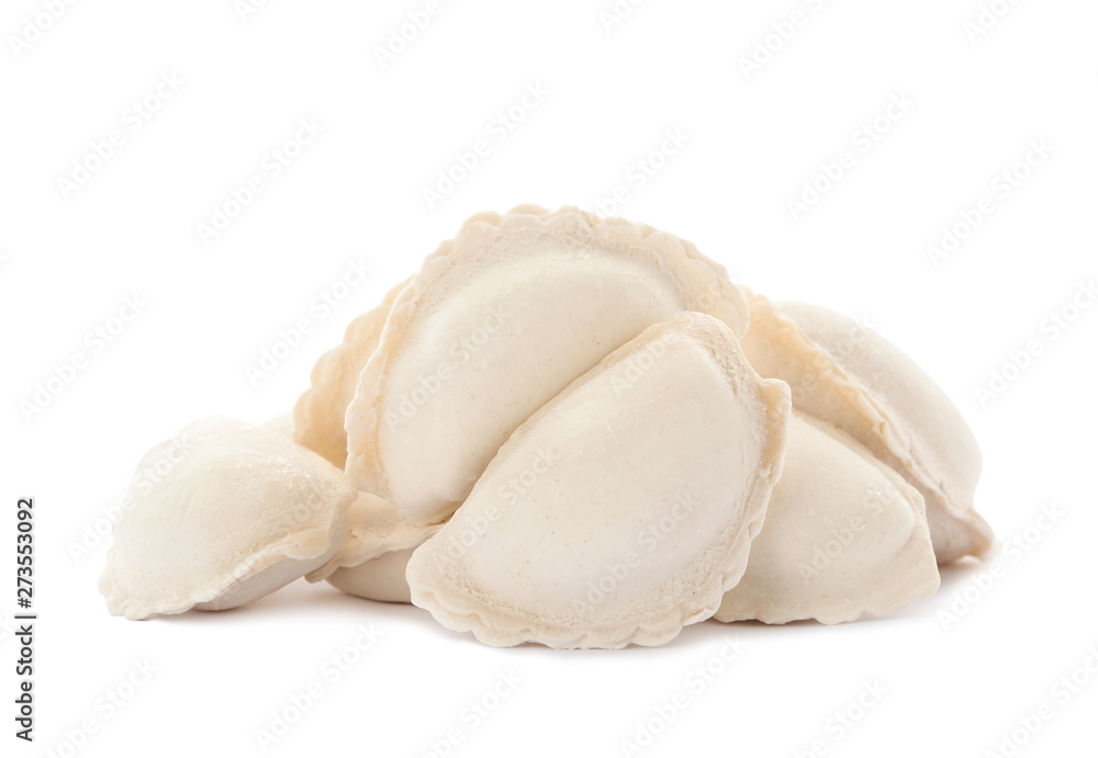 Heap of raw dumplings on white background Heap of raw dumplings on white background