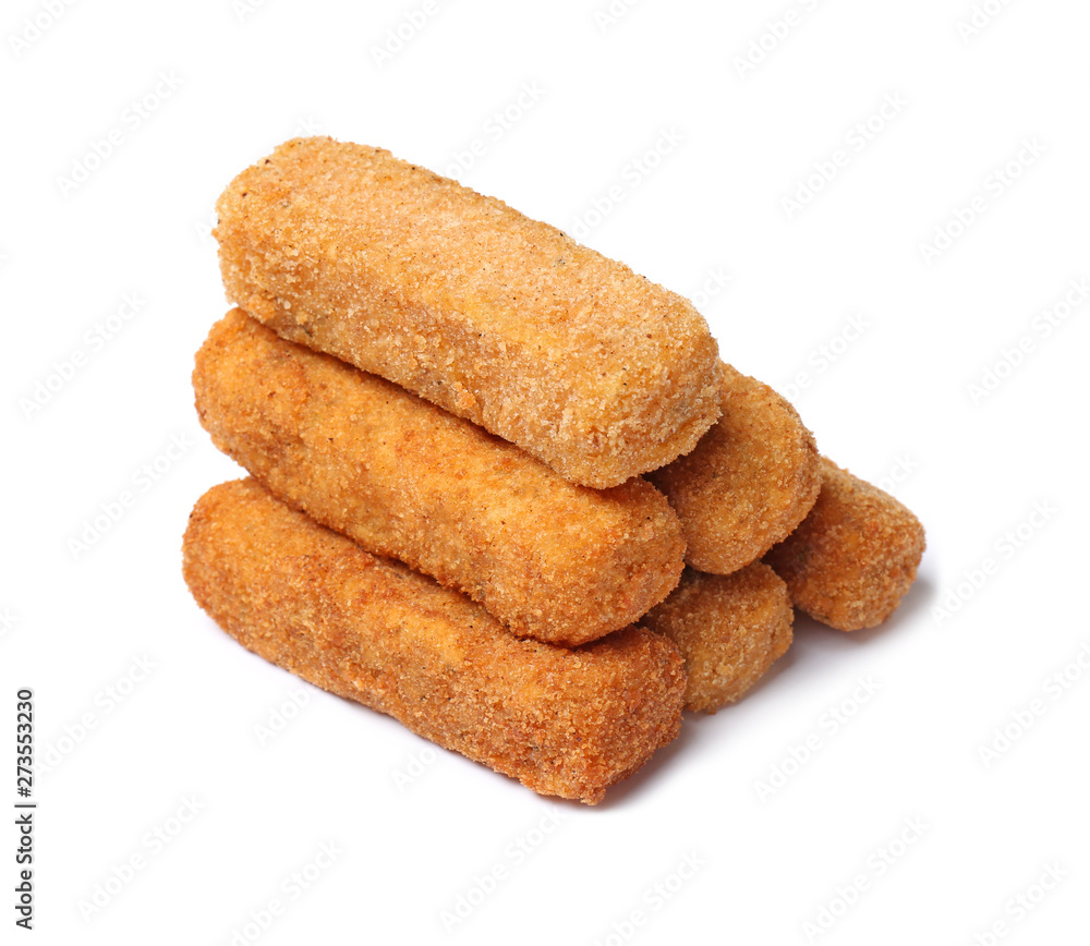 Pile of tasty cheese sticks isolated on white Pile of tasty cheese sticks isolated on white