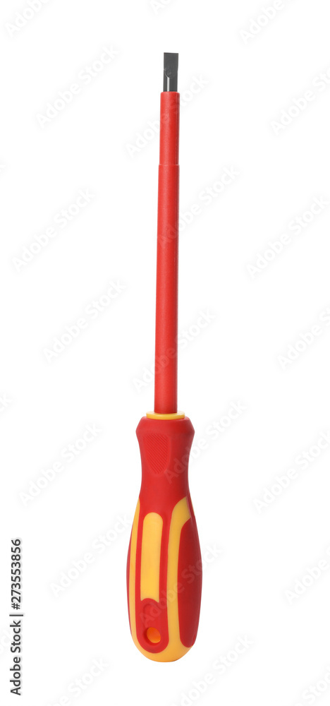 New screwdriver on white background. Professional construction tool New screwdriver on white background. Professional construction tool