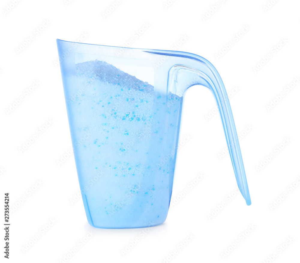 White Plastic Bottle with Bleach and Laundry Detergent in a Measuring Cup  on a White Plastic Basket Stock Image - Image of good, advertising:  187451849