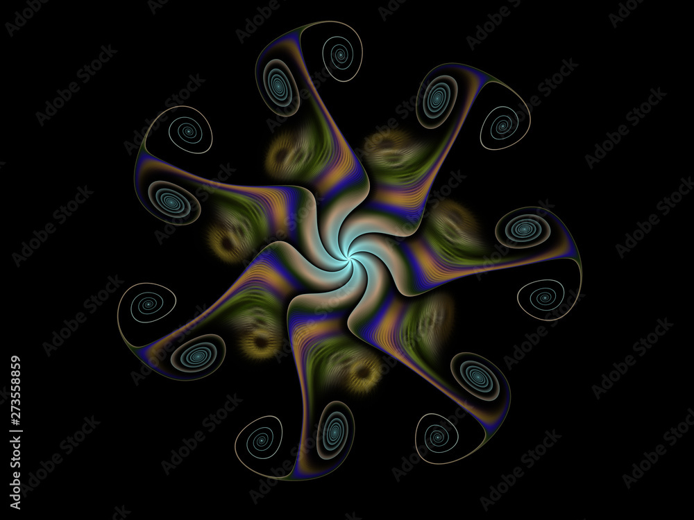 Colorful Fractal Spiral Background Image, Illustration - Infinite repeating spiral pattern, vortex of geometry. Recursive symmetrical patterns compressed and twisted into a central focal point.