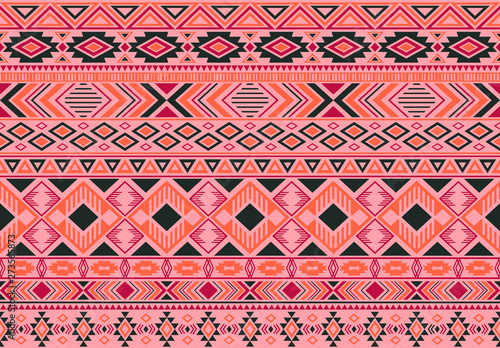 Ikat pattern tribal ethnic motifs geometric seamless vector background. Abstract boho tribal motifs clothing fabric textile print traditional design with triangle and rhombus shapes.