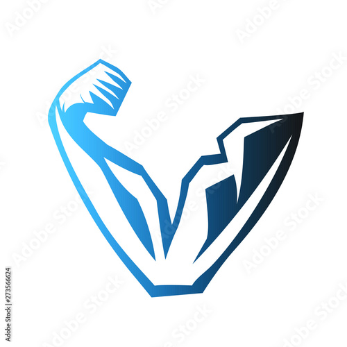 Hand muscle V fitness gym logo design inspiration