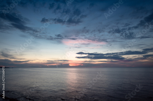 beautiful sunset on atlantic coastline in basque country  socoa  france  creative background