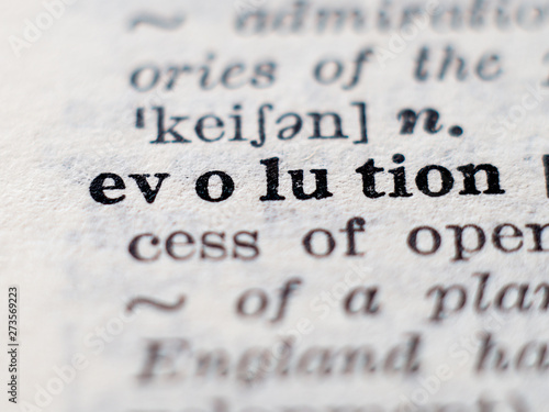 Obraz na płótnie Dictionary definition of word evolution. Selective focus.