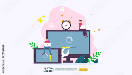 operation system update progress concept. data synchronize process and installation program. illustration web landing page template, banner, presentation, UI, poster, ad, promotion or print media
